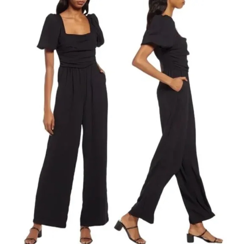 Chelsea28 Ruched Wide-leg Pocket Jumpsuit (Size: Small)